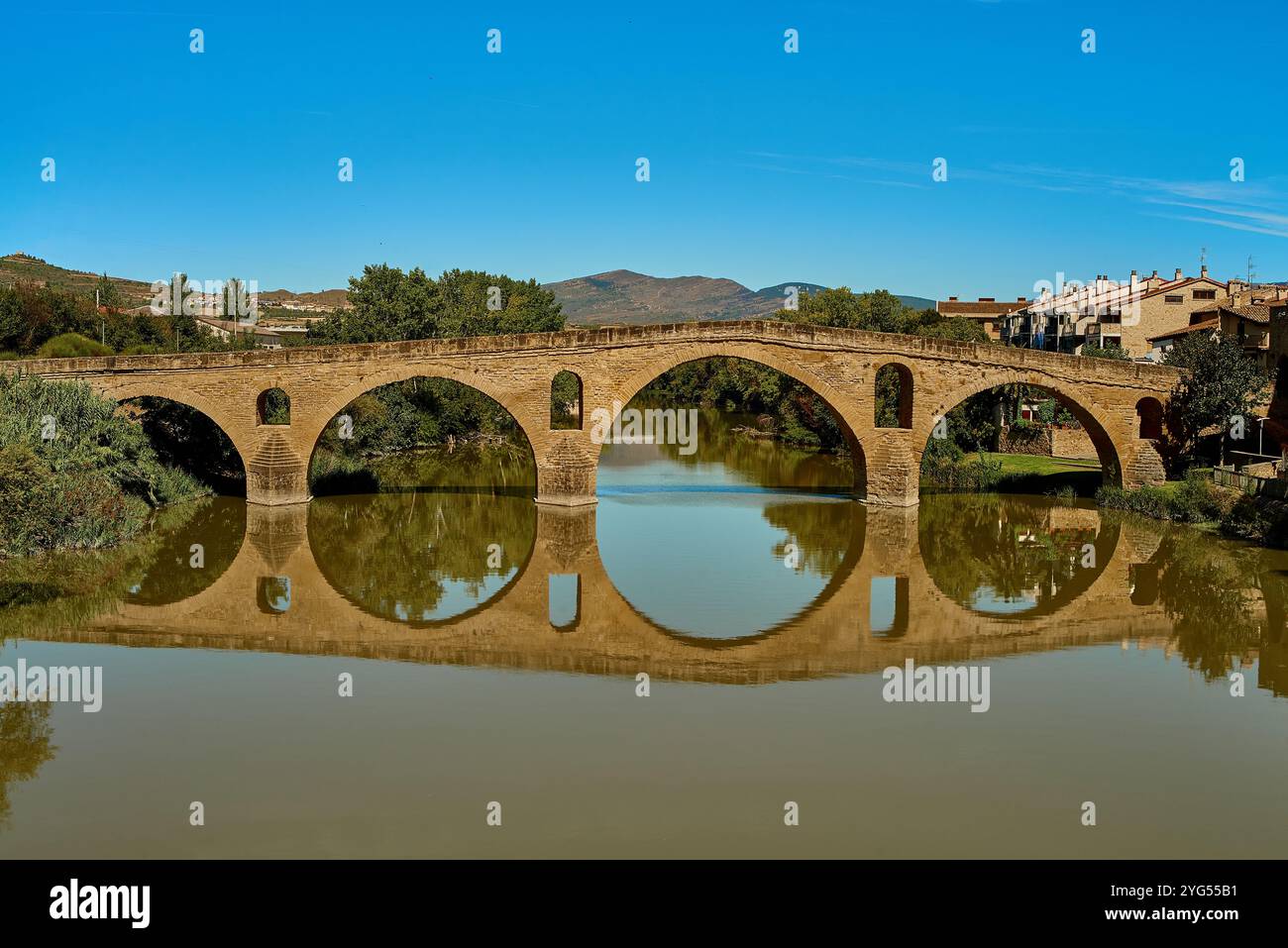 Romanesque Bridge Puente la Reina, Romanesque Bridge part of the St. James Way over the ...