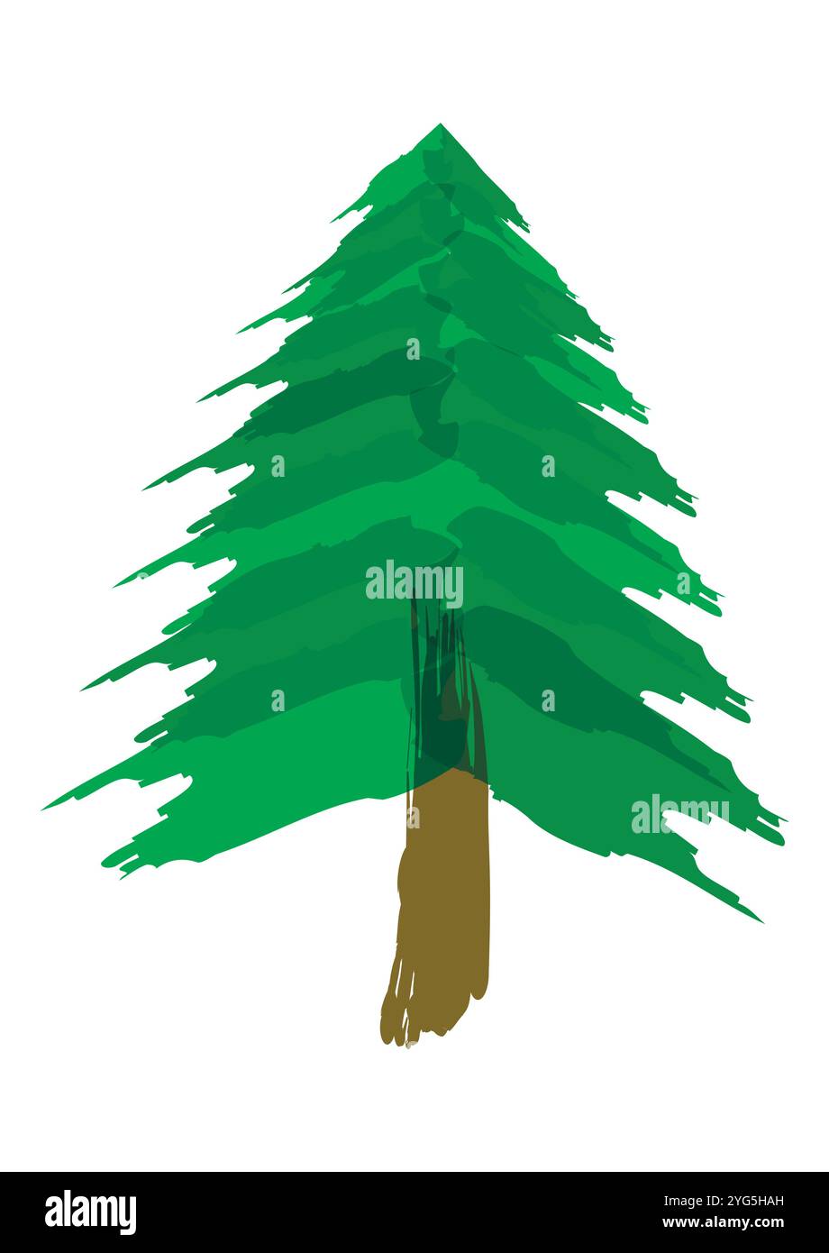 Painted Christmas Tree Vector Flat Design Isolated on White Background Stock Vector