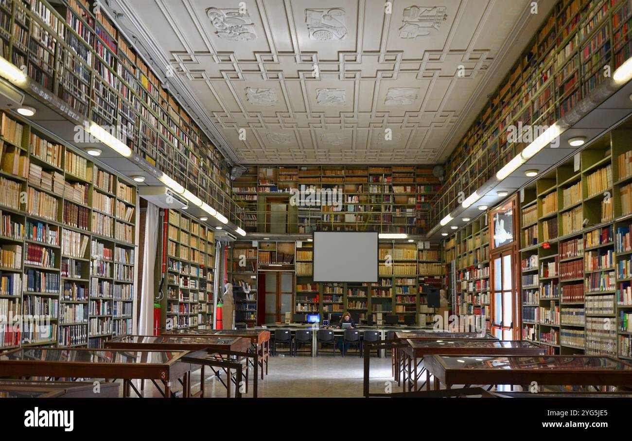 The regional library Giambattista Caruso  preserves codices, incunabula, manuscripts and  letters as well as 200,000 volumes. Catania, Sicily. Stock Photo