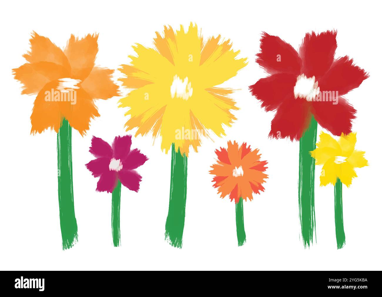 Painted Flowers Vector Flat Design isolated on white background Stock Vector
