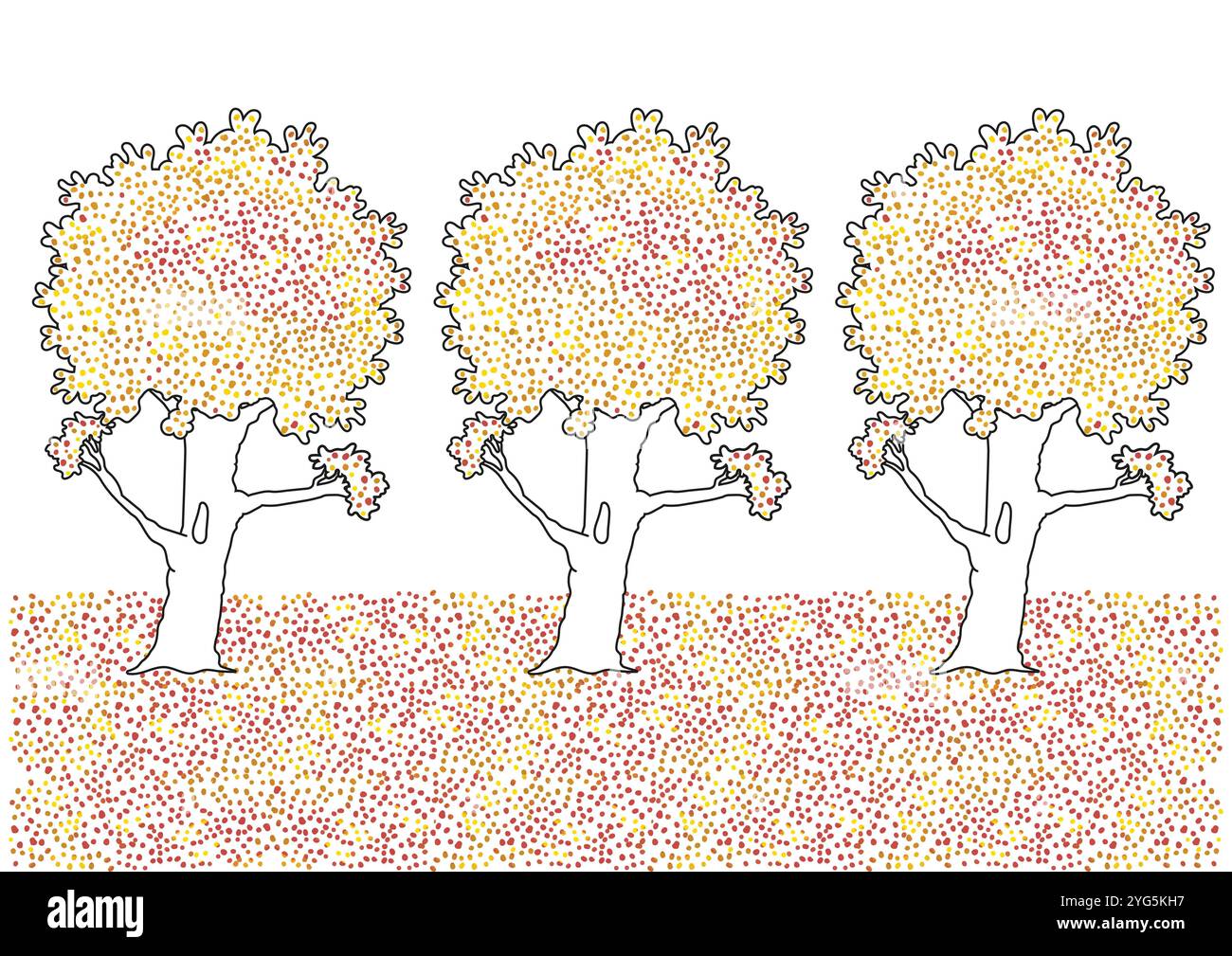 Trees with painted leaves Vector Flat Designs Isolated on White Background Stock Vector