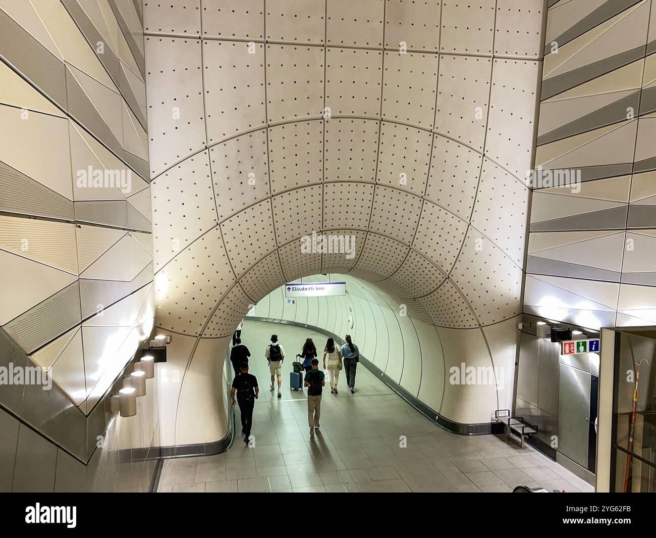 London, England, UK - 24 August 2023: People entering one of the modern railway stations on the Elizabeth Line - Smartphone Captured Stock Image