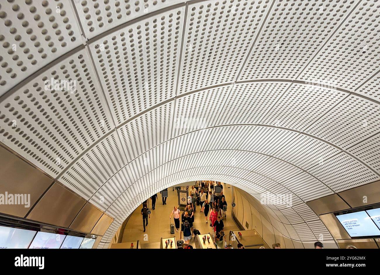 London, England, UK - 24 August 2023: People entering one of the modern railway stations on the Elizabeth Line - Smartphone Captured Stock Image