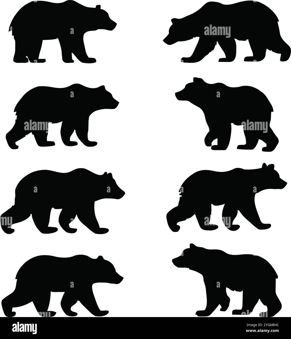 Bear Silhouette Set in different poses Stock Vector