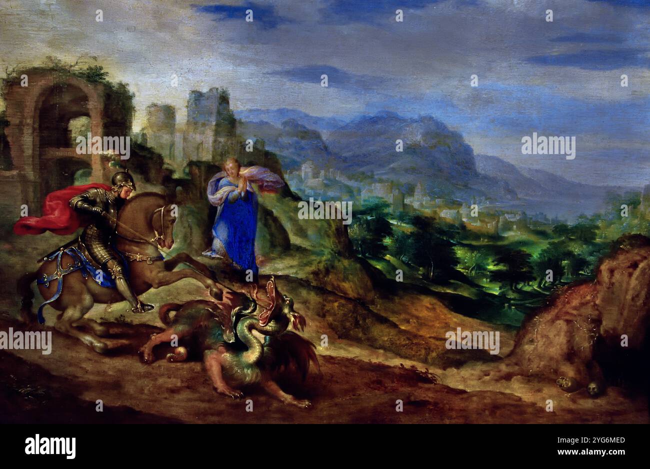 Saint George Slaying the Dragon 1600 by Bartholom?us Spranger Antwerp, 1546 �C Prague, 1611 The Netherlands, Dutch, Belgian, Belgium, Flemish, ( Museum of Fine art Budapest ) Stock Photo