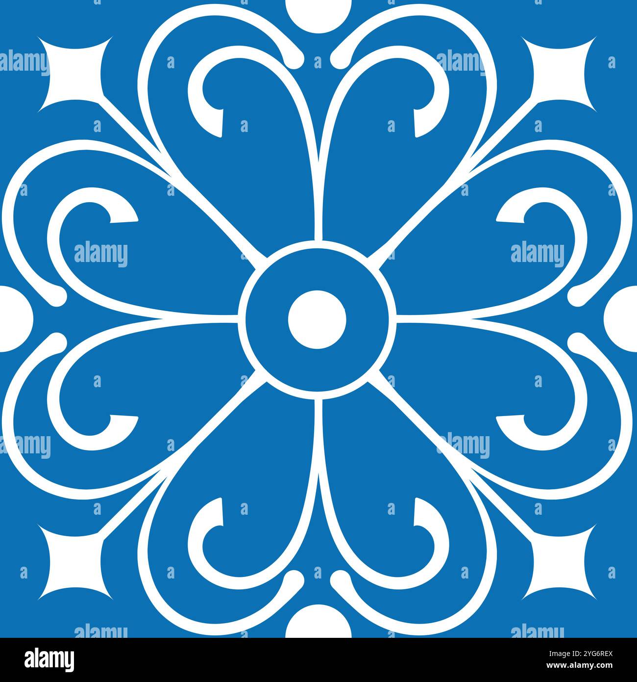 Elegant and classic white floral pattern on vibrant blue background, perfect for a variety of decorative uses Stock Vector