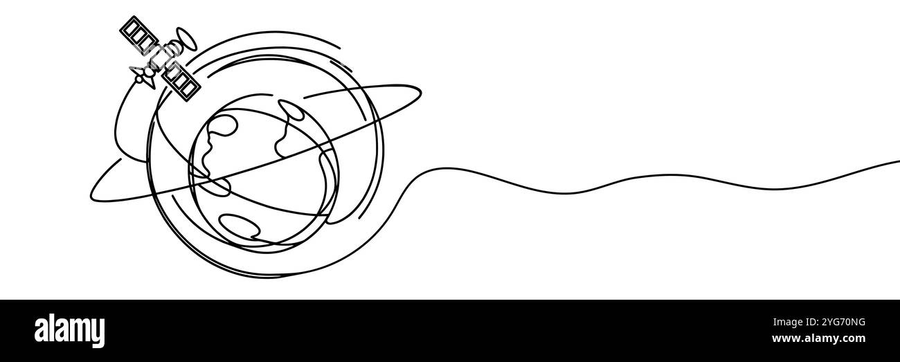Earth Line Work One continuous line drawing of the earth with a satellite Stock Vector ...