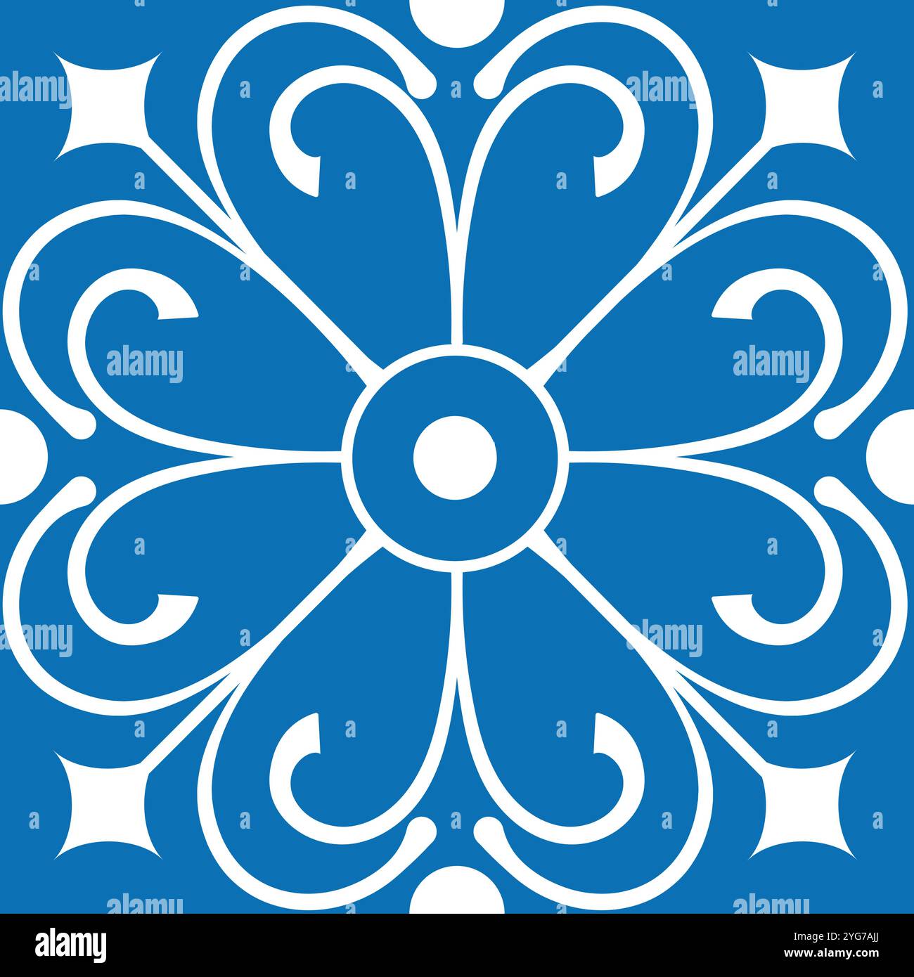Elegant and classic white floral pattern on vibrant blue background, perfect for a variety of decorative uses Stock Vector