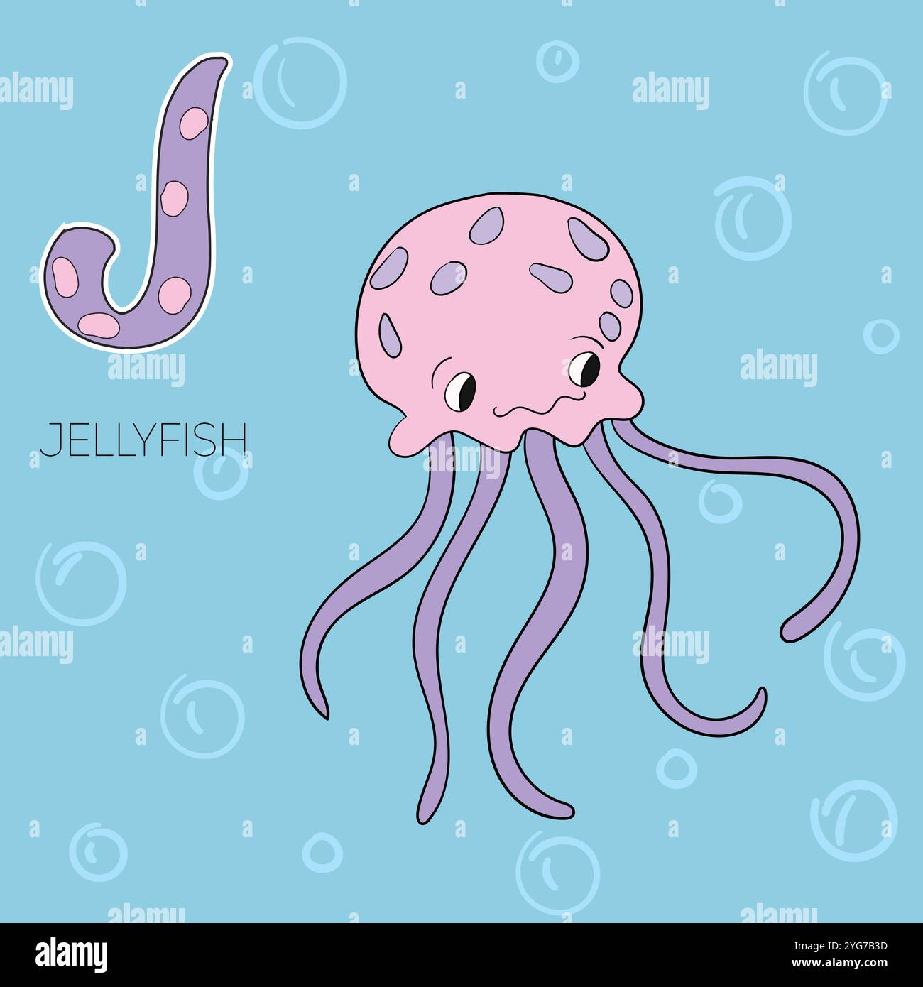 Alphabet letter J jellyfish children vector Stock Vector