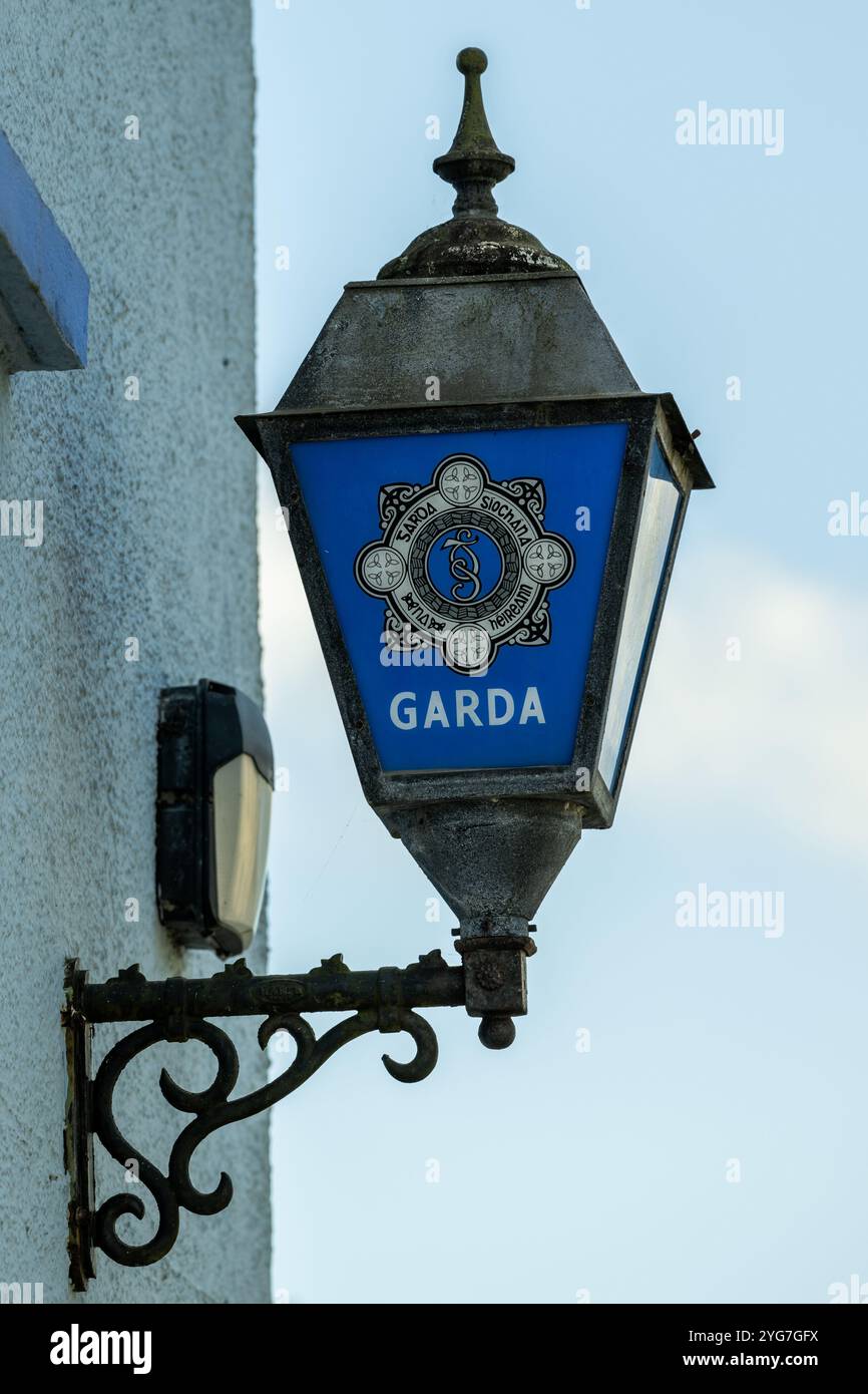 Garda lamp on the side of a Garda Station. Stock Photo
