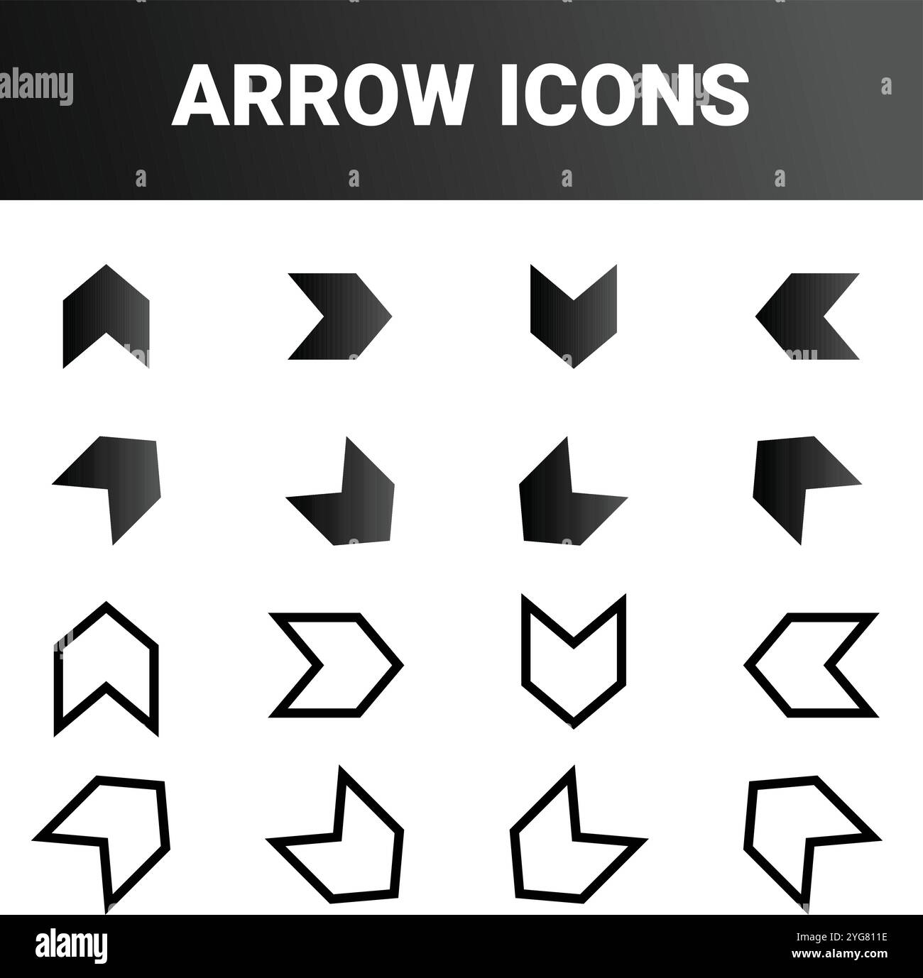 shows various arrow icons arranged in four rows and four columns. Each ...