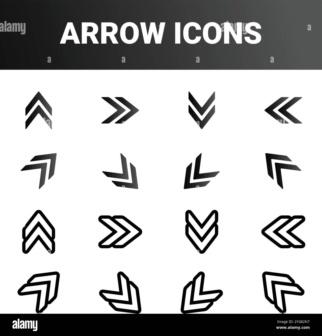 shows various arrow icons arranged in four rows and four columns. Each ...