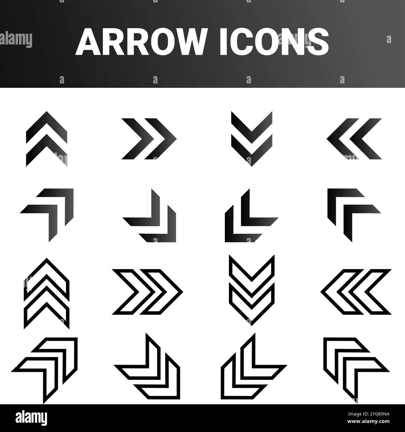 shows various arrow icons arranged in four rows and four columns. Each ...