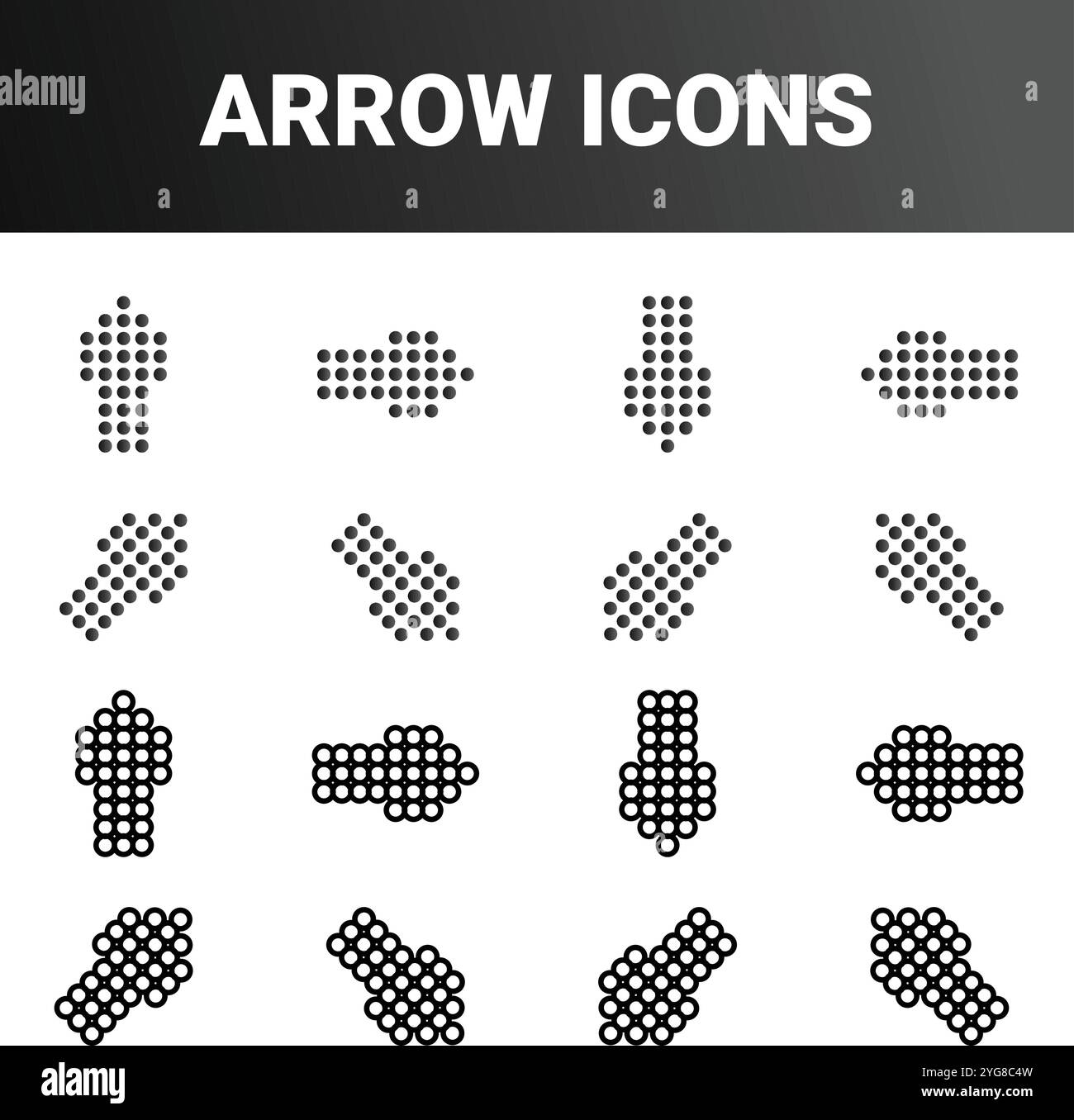 shows various arrow icons arranged in four rows and four columns. Each ...