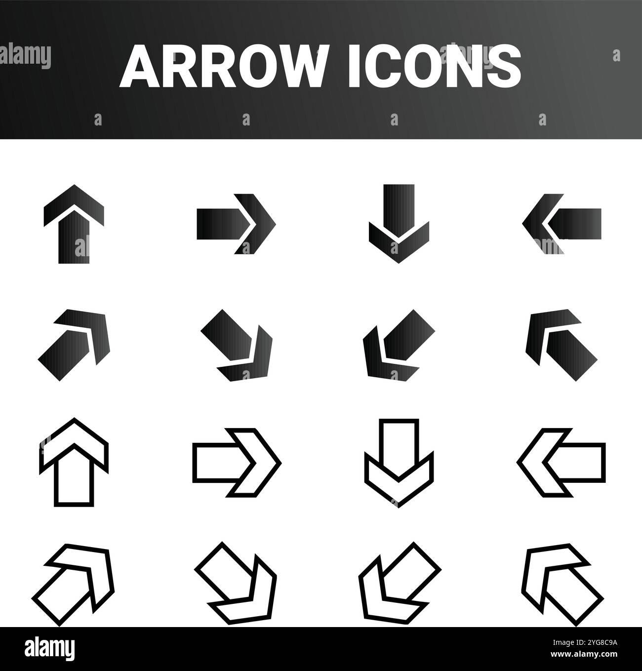 shows various arrow icons arranged in four rows and four columns. Each ...