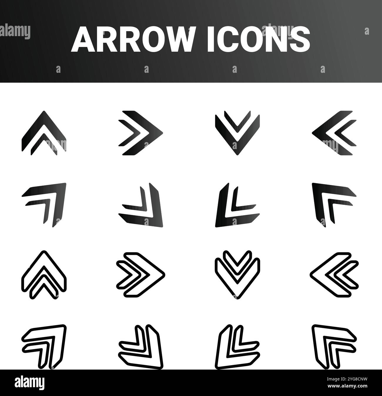shows various arrow icons arranged in four rows and four columns. Each ...
