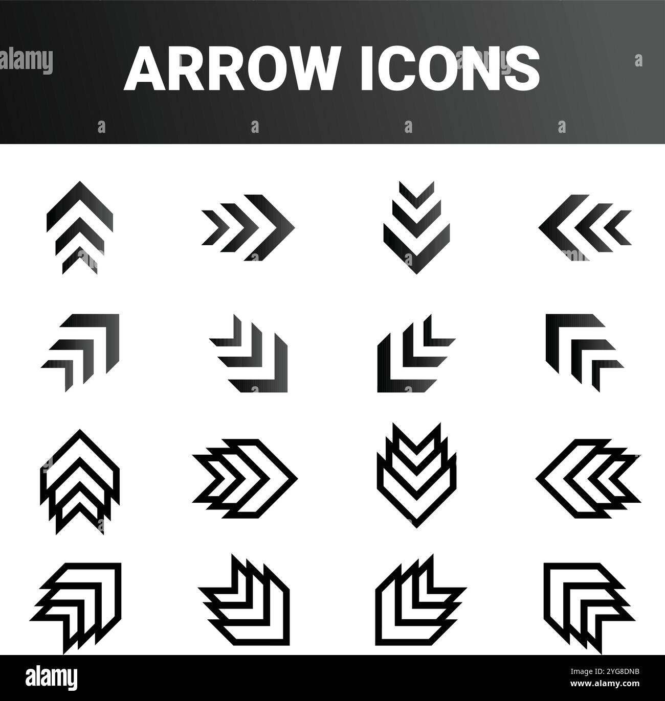 shows various arrow icons arranged in four rows and four columns. Each ...