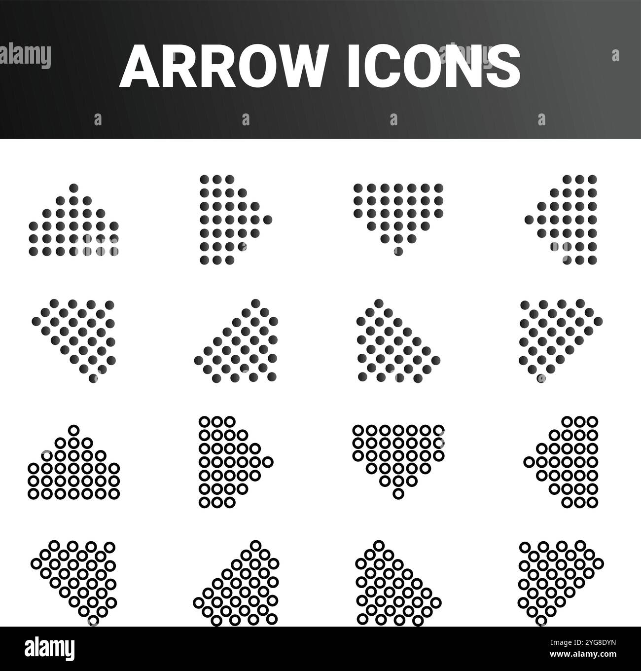 shows various arrow icons arranged in four rows and four columns. Each ...