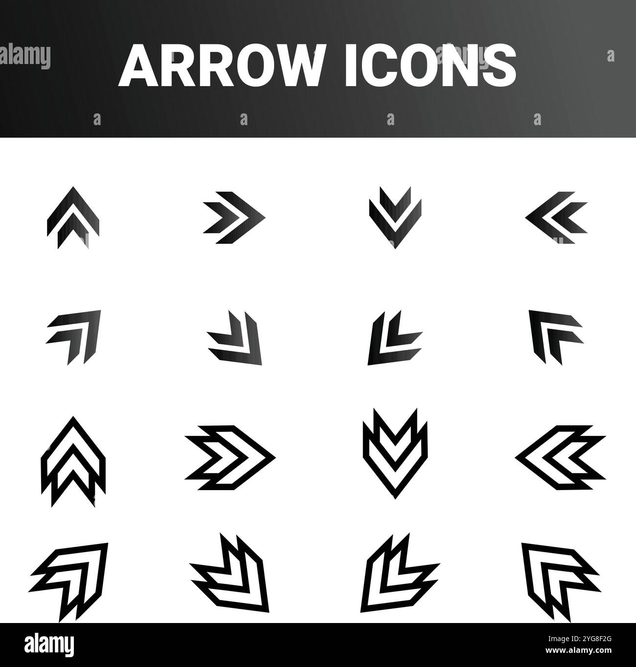 shows various arrow icons arranged in four rows and four columns. Each ...