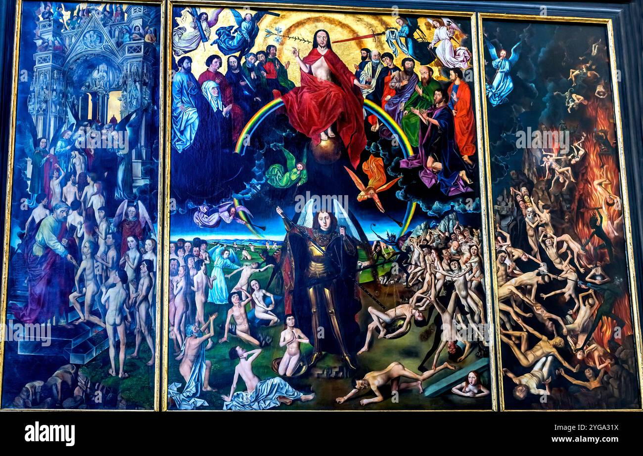 Last Judgement, St. Mary's Church, Gdansk, Poland. Jesus Last Judgement by Hans Memling 1471. Painting in Church now Gdansk Museum. Church originally from 1300's. Stock Photo