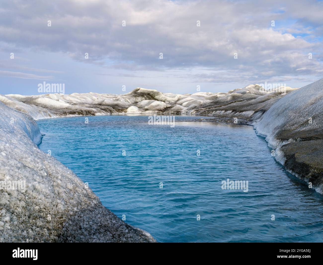 Drainage system with lake on the surface of the ice sheet. The brown ...