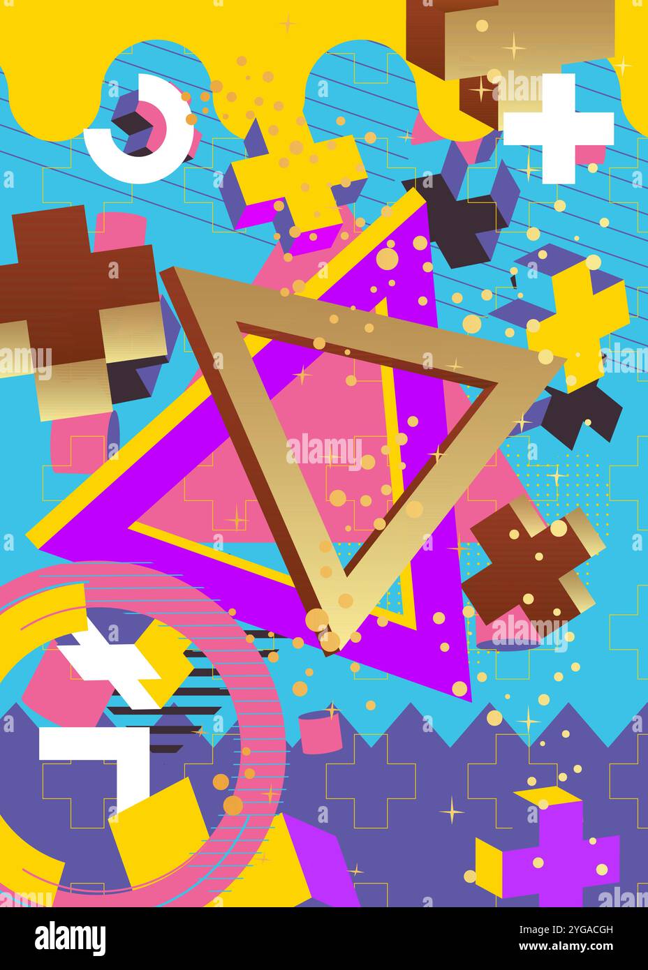 Busy geometrical graphic retro theme cover. Minimal geometric elements ...