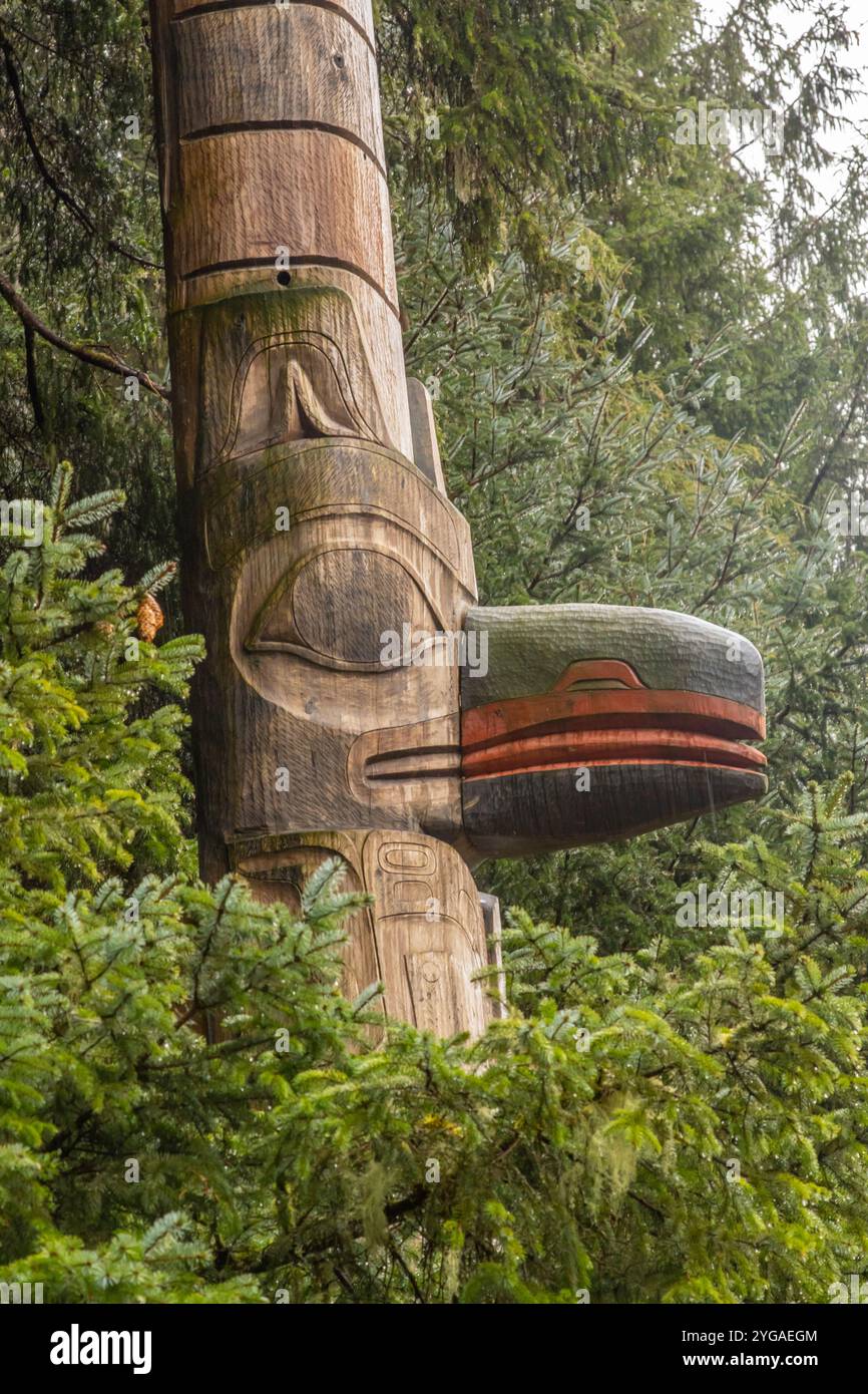 USA, Alaska, Sitka. Totem pole at Sitka National Historical Park ...