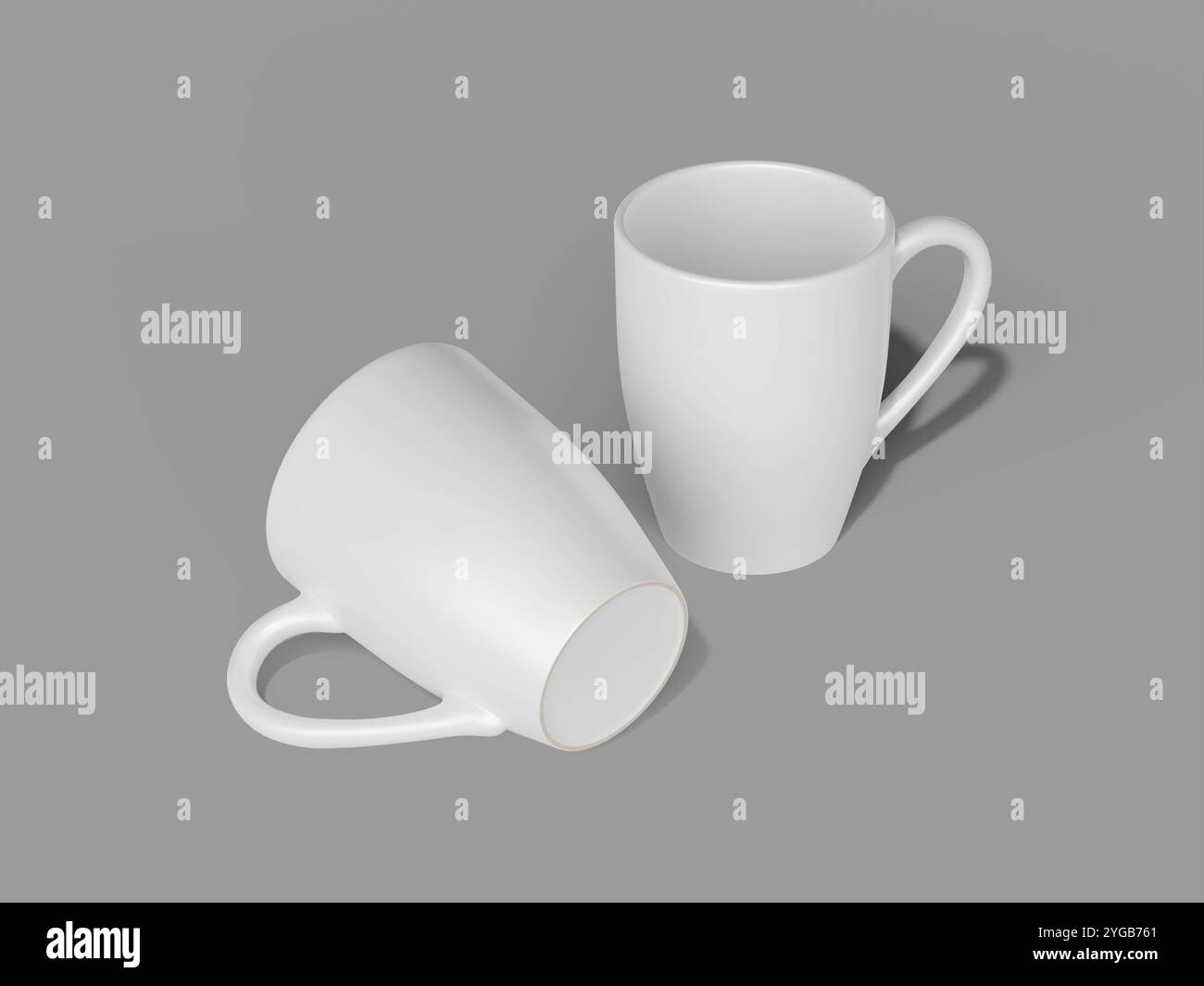 Blank Two Mugs Mockup Isolated 3D Rendering Stock Photo