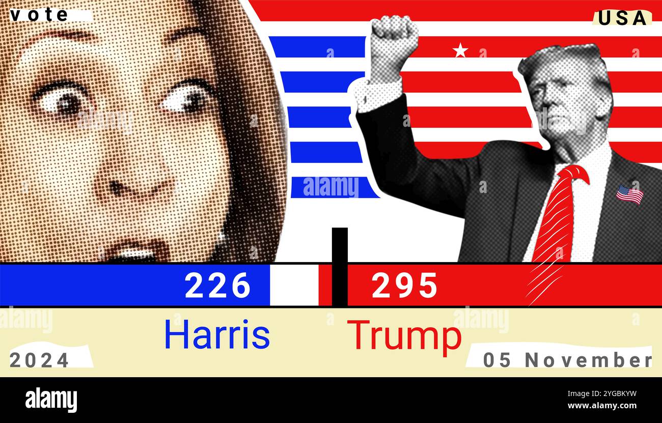 Donald Trump and Kamala Harris. Collage illustrative photography for