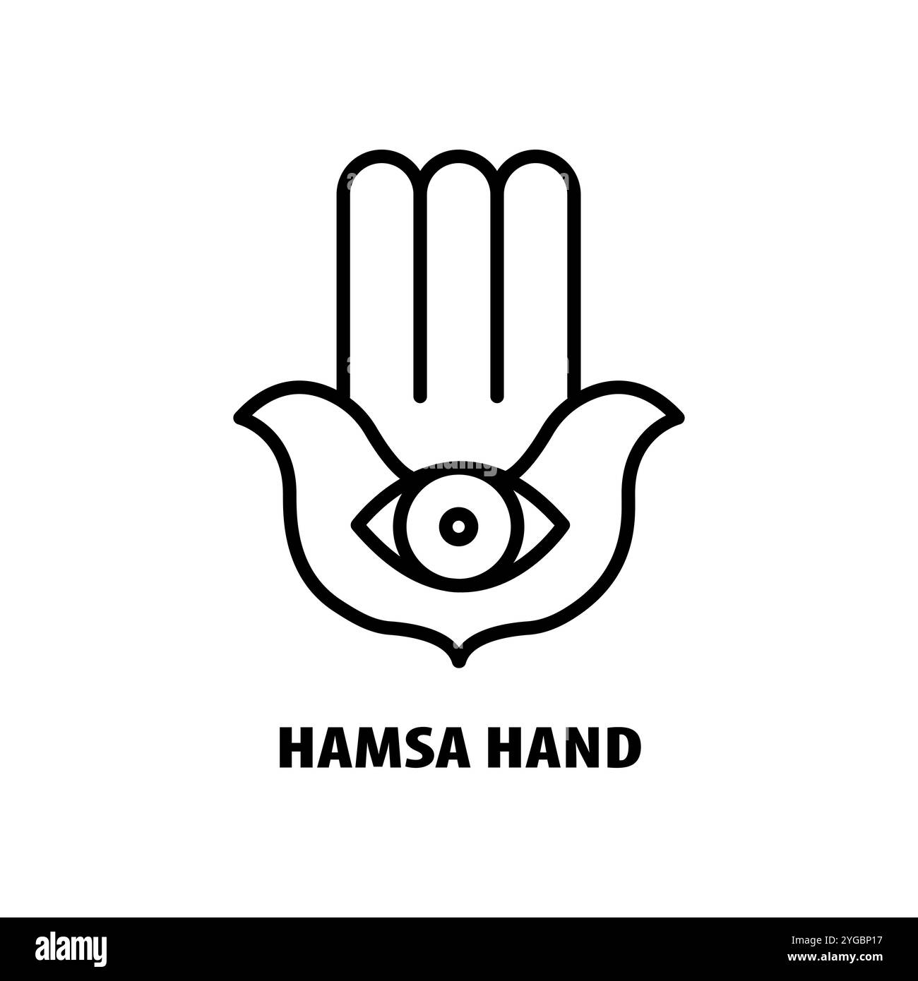 Hamsa hand icon. Thin linear hamsa hand outline icon isolated on white background from religion collection. Line vector sign, symbol for web and mobil Stock Vector