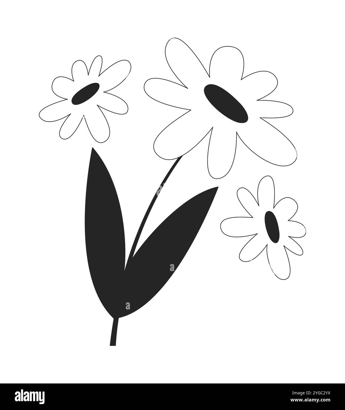 Chamomile bunch black and white 2D line object Stock Vector
