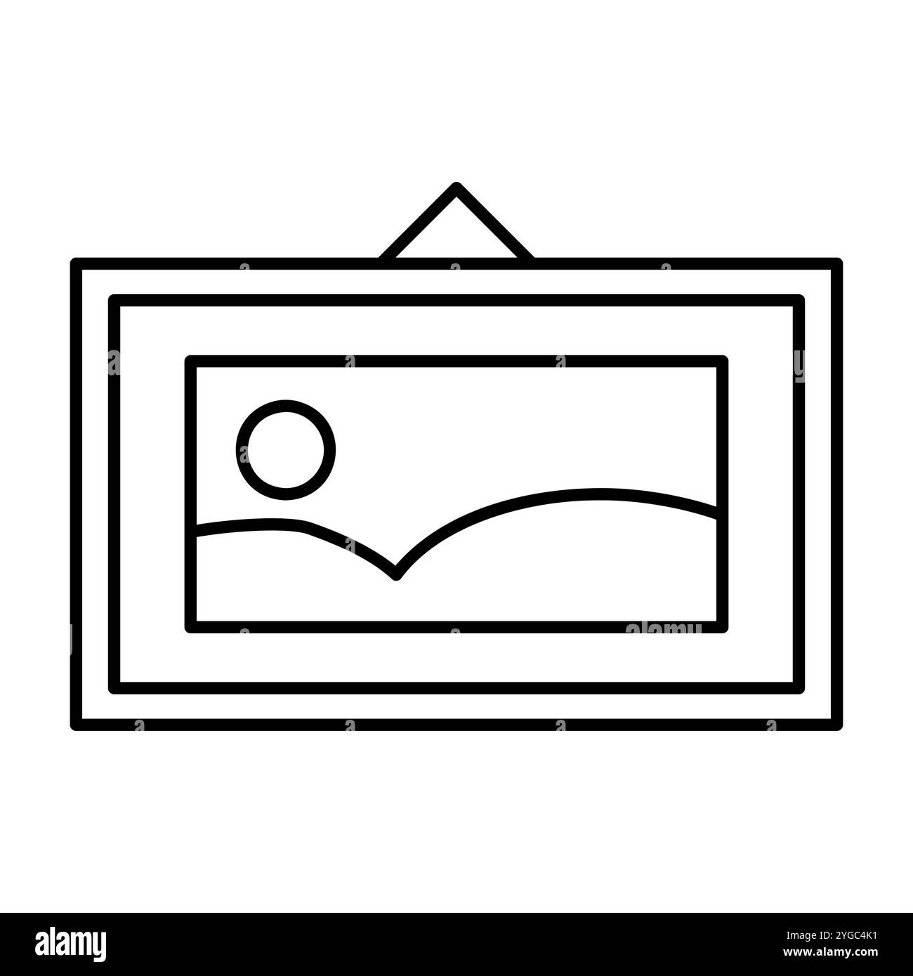 Home Wall Picture icon depicting a framed photo or artwork hanging on a wall. Minimalistic and clean design, ideal for apps, websites, or interior des Stock Vector