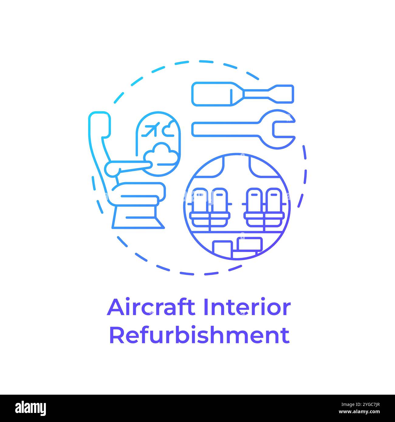 Aircraft interior refurbishment blue gradient concept icon Stock Vector