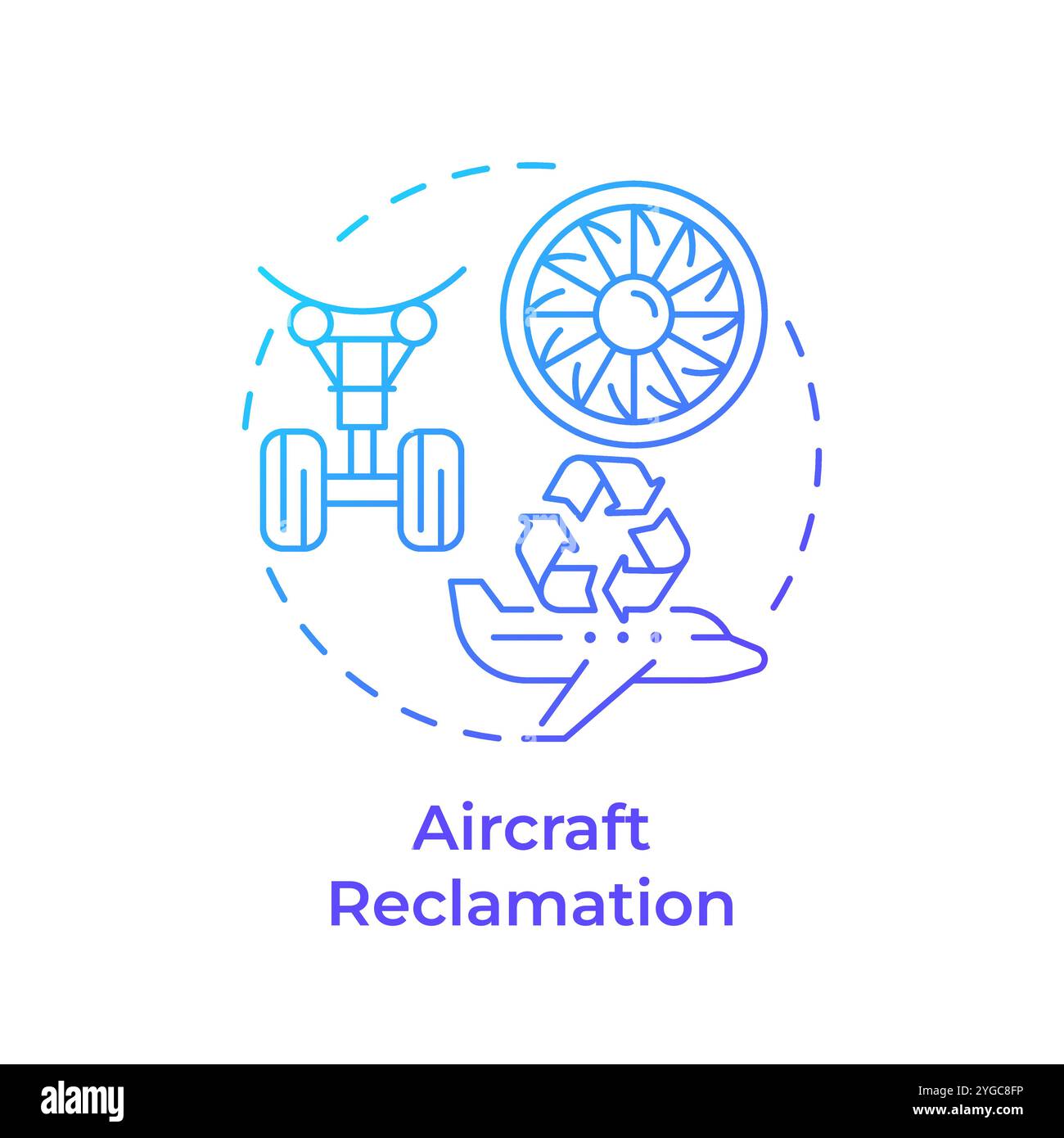 Aircraft reclamation blue gradient concept icon Stock Vector