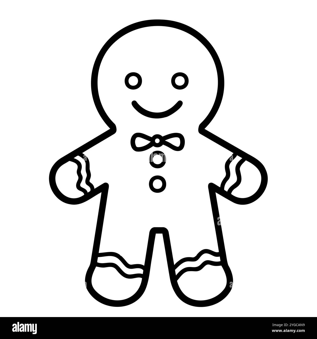 Simple gingerbread man illustration in black and white outline stock