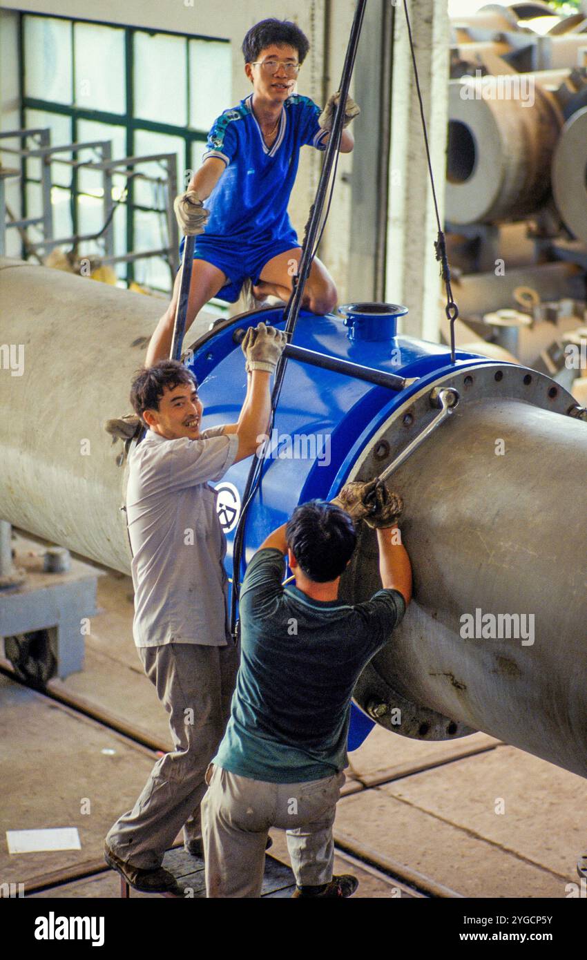 China, Shanghai, factory, set up by the German company Krone, where equipment is made to measure the throughput of liquids. Stock Photo