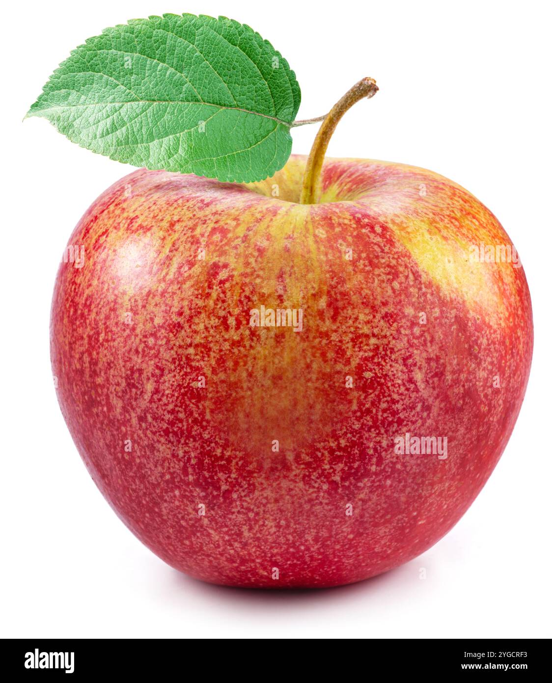 Red apple with green leaf on white background Stock Photo - Alamy