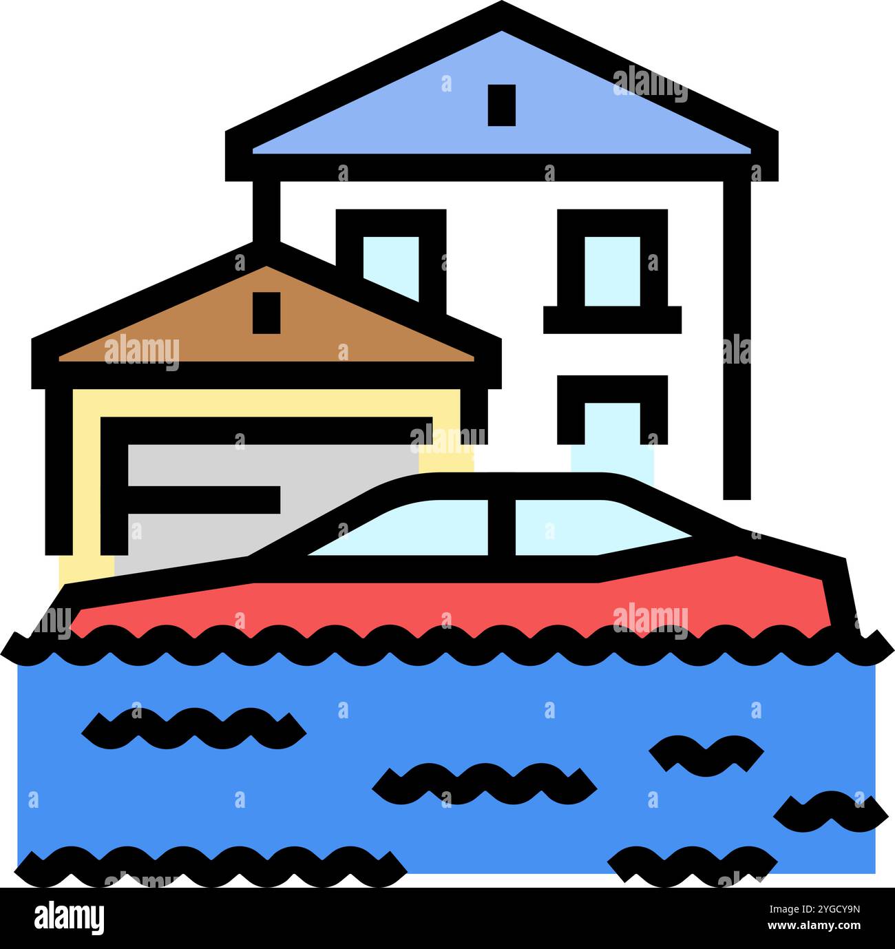 flooded streets hurricane disaster color icon vector illustration Stock ...