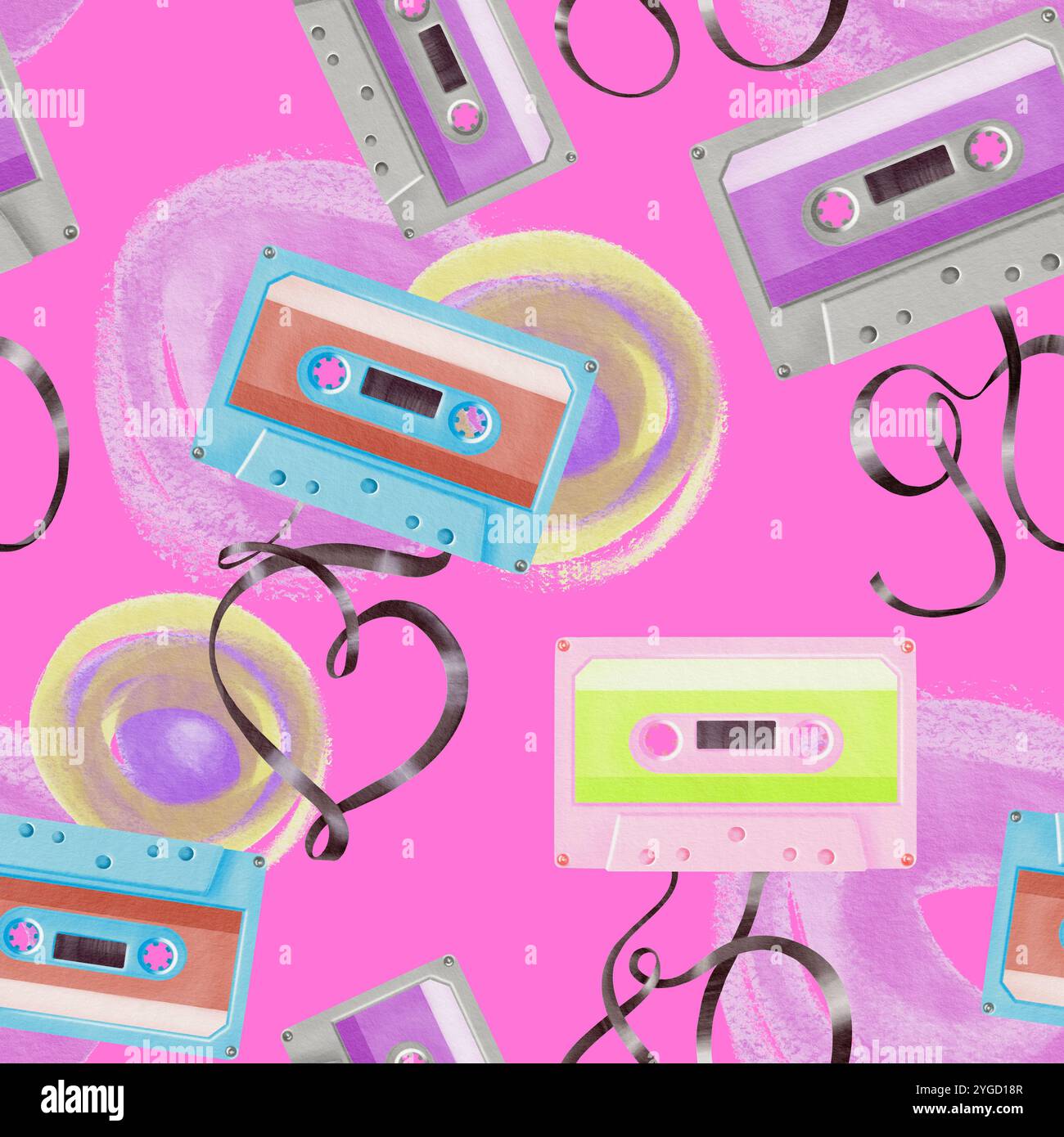Seamless pattern from cassette for portable 80's90's style retro player ...