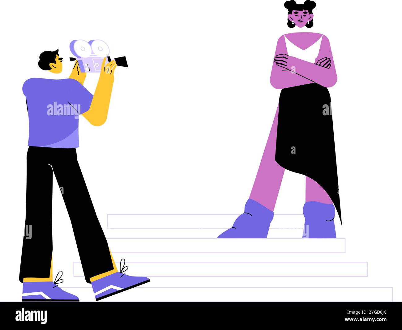 Fashion Photographer Capturing Female Model In Flat Vector Illustration