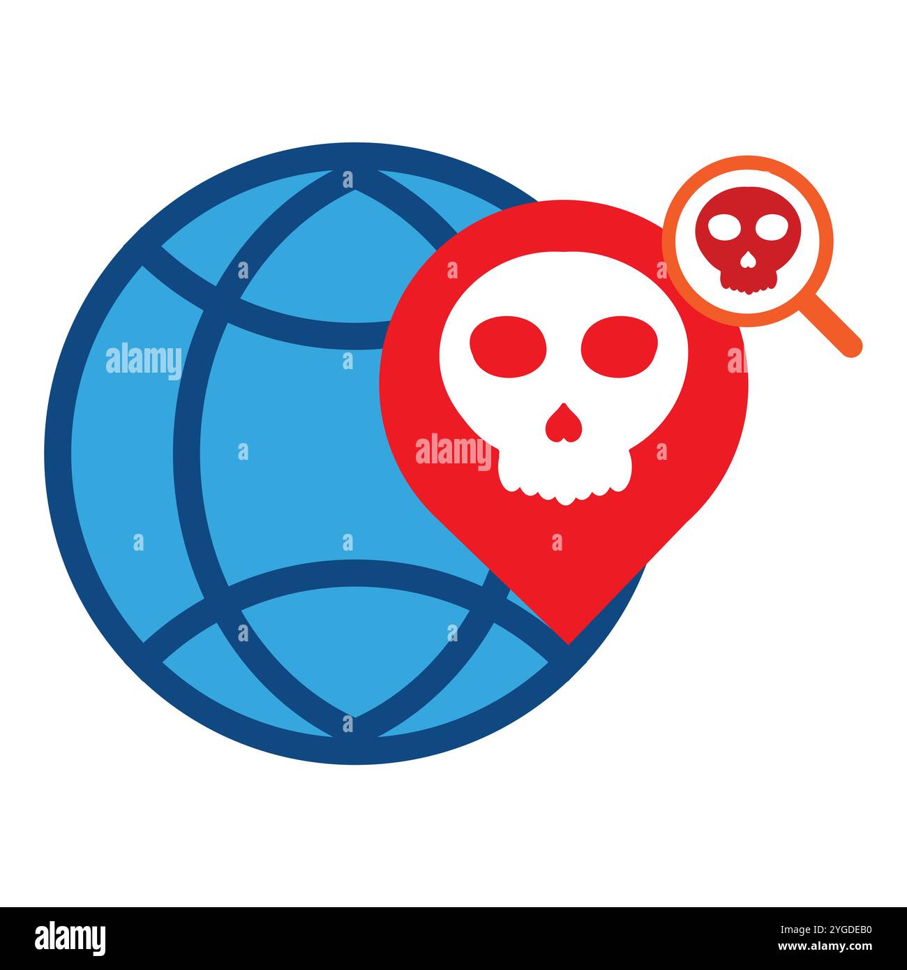 network globe with skull icon isolated on white background Stock Vector