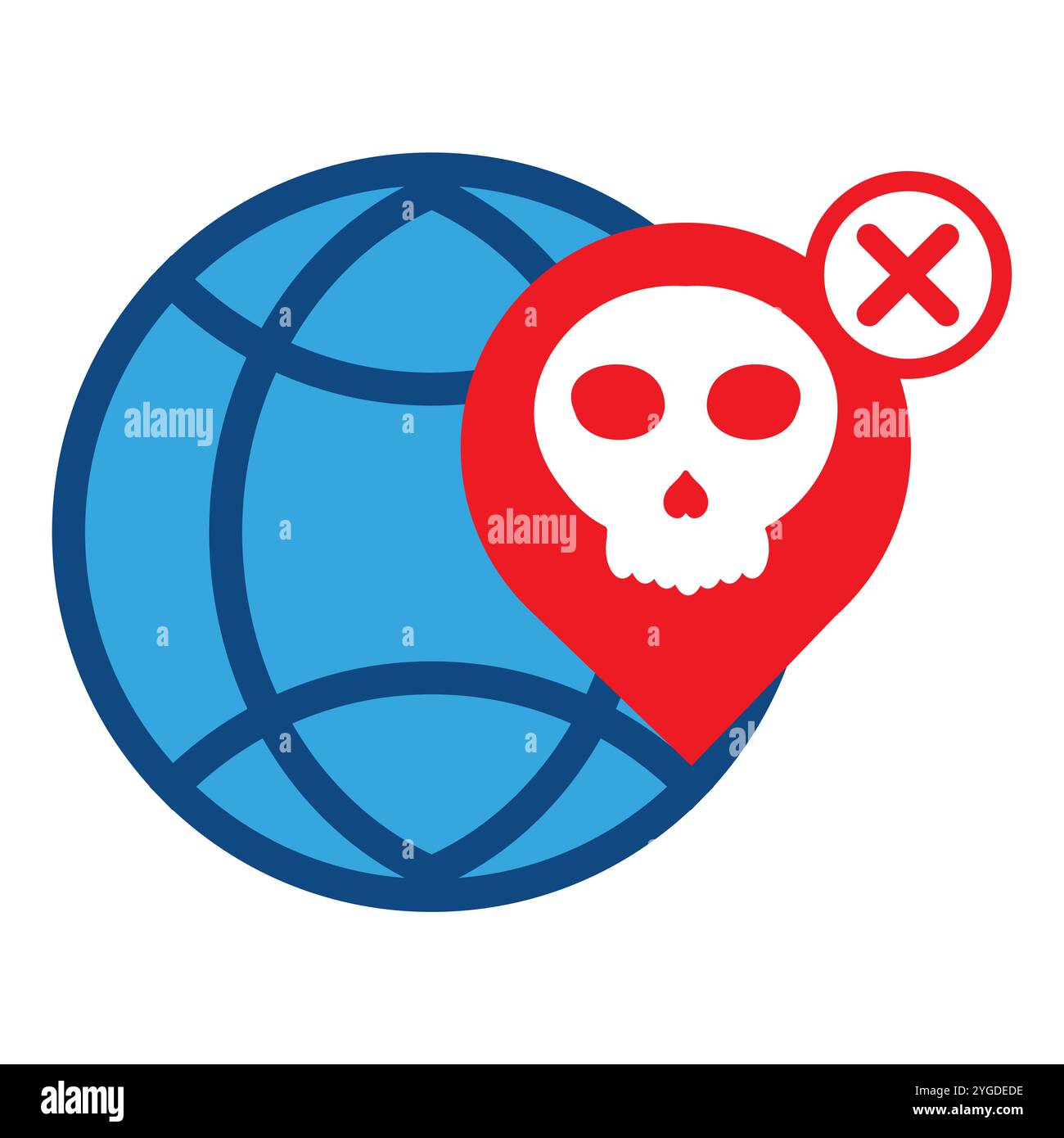 network globe with skull icon isolated on white background Stock Vector