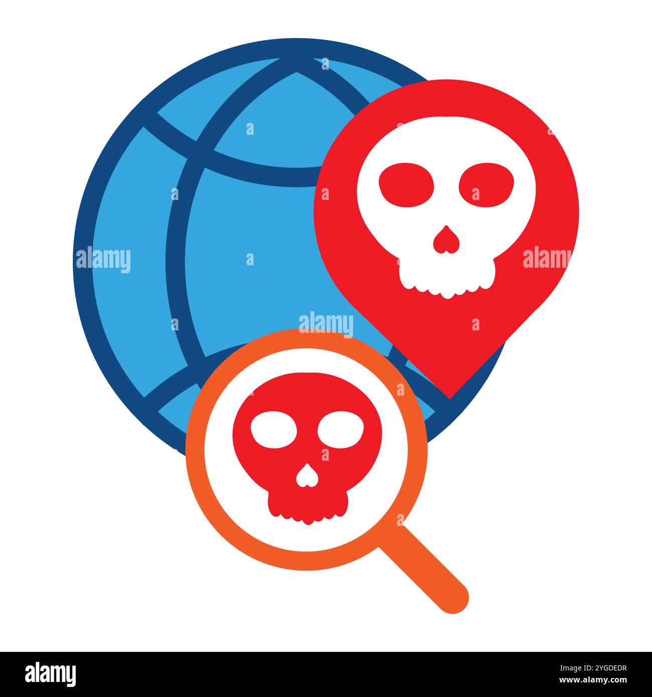 network globe with skull icon isolated on white background Stock Vector