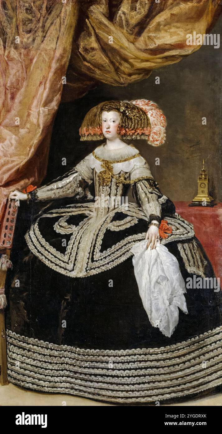 Mariana of Austria (Maria Anna) (1634–1696), Queen consort of Spain, portrait painting in oil on canvas by Diego Velazquez, 1631-1632 Stock Photo