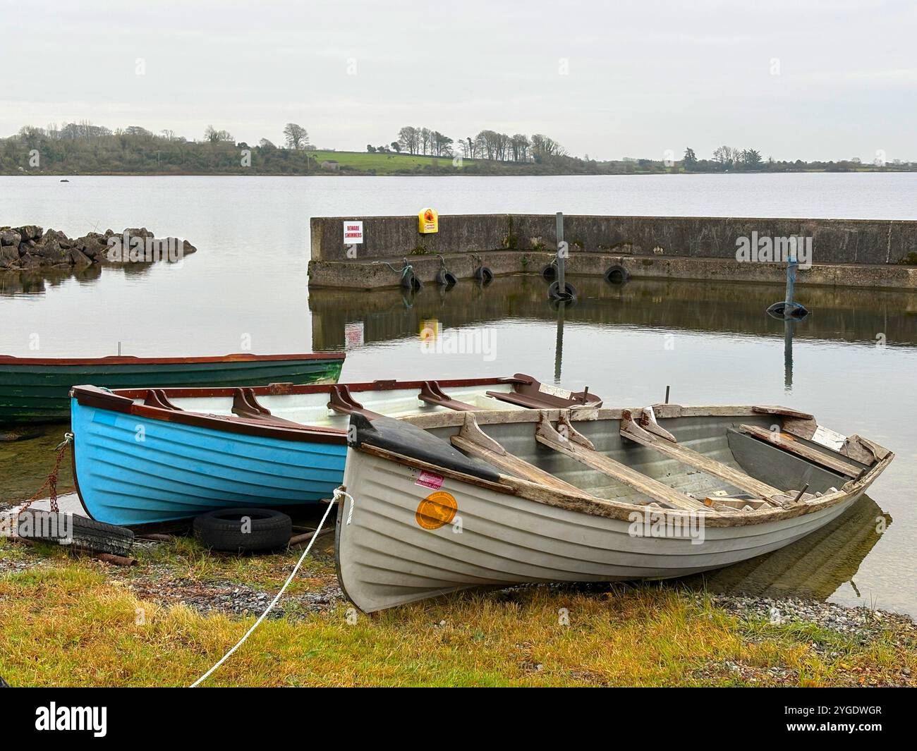 A quiet day at the angling harbour of Anac Cuain / Annaghdown on the Corrib lake in county Galway, Ireland - Smartphone Captured Stock Image