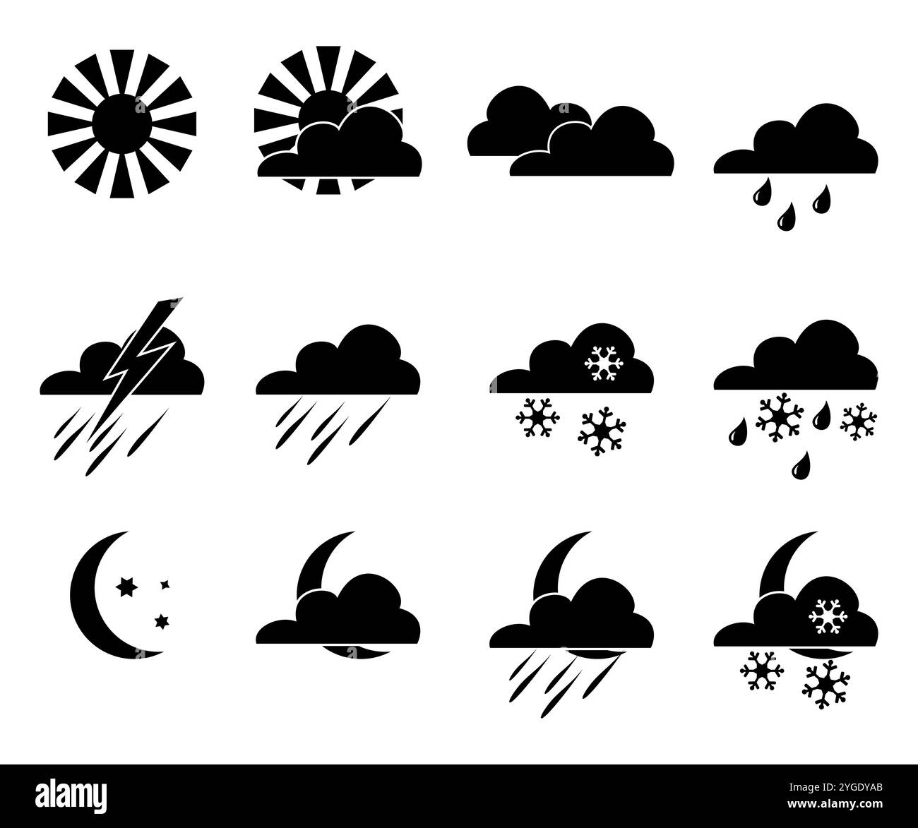 Weather vector Icons - sun, moon, clouds, snow, rain. Graphic modern ...