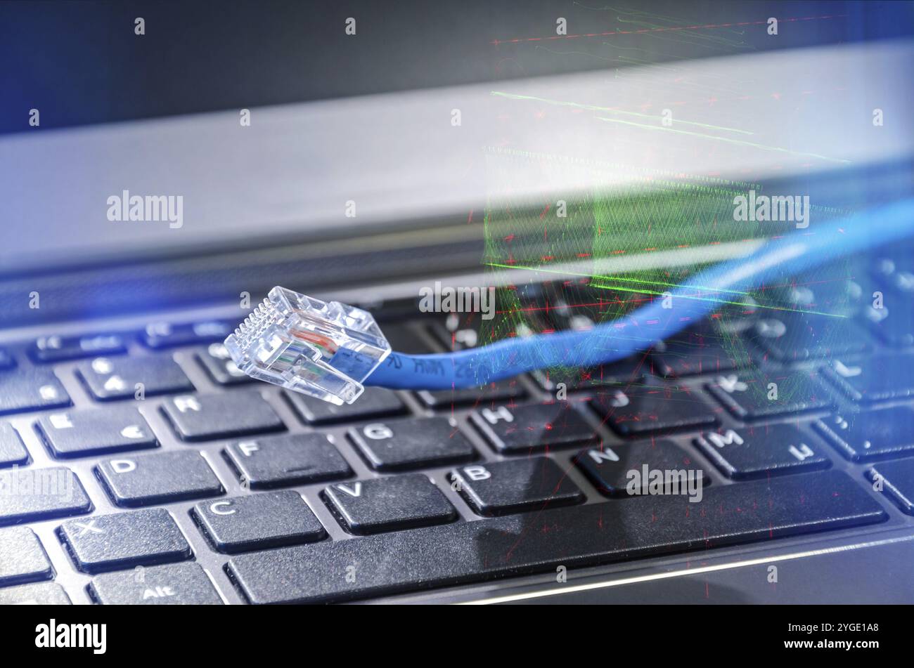 Internet cable connecting to global cyberspace Stock Photo