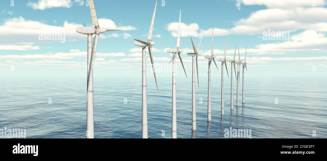 Offshore wind turbines and blue sky with clouds Stock Photo - Alamy