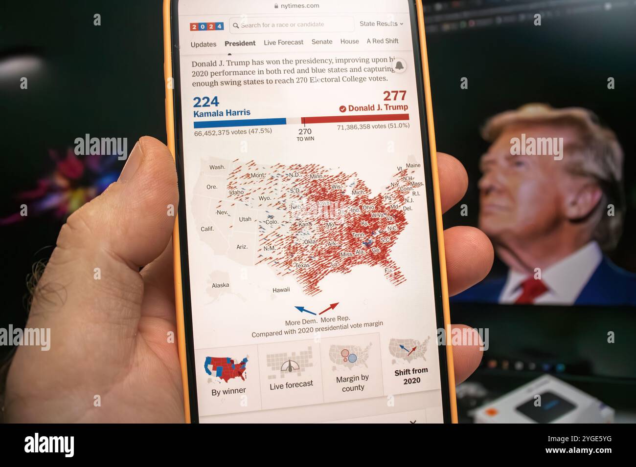 Paris, France Nov 6, 2024 A smartphone shows the NY Times 2024