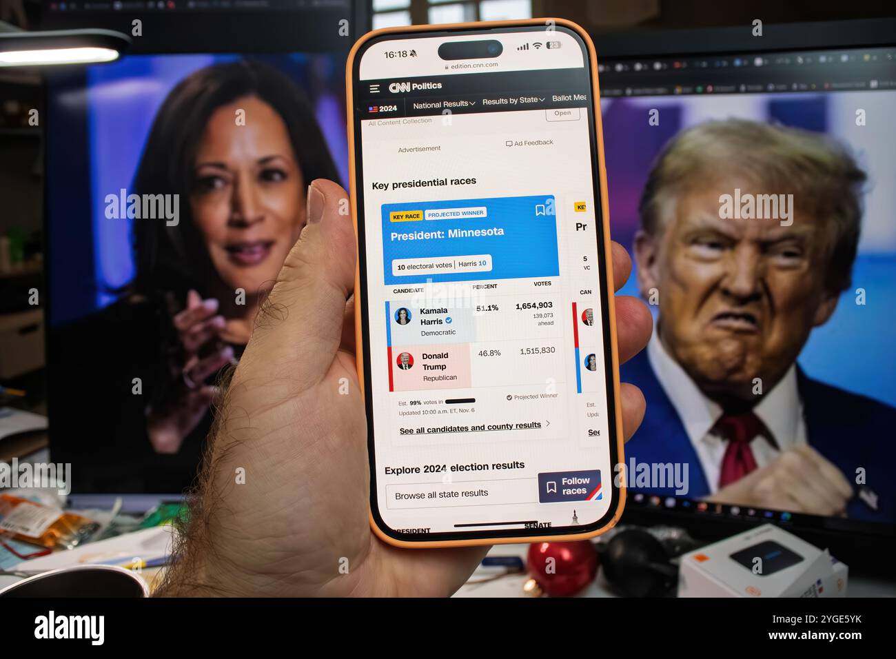 Paris, France Nov 6, 2024 A smartphone shows CNN s 2024 election